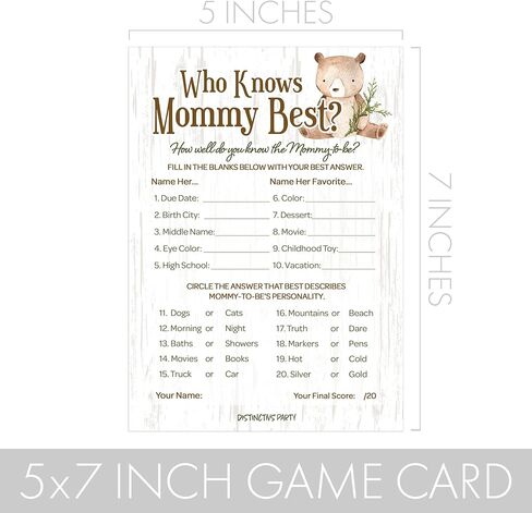 DISTINCTIVS Woodland Bear Baby Shower Who Knows Mommy Best Game Cards - 20 Count in Saudi Arabia