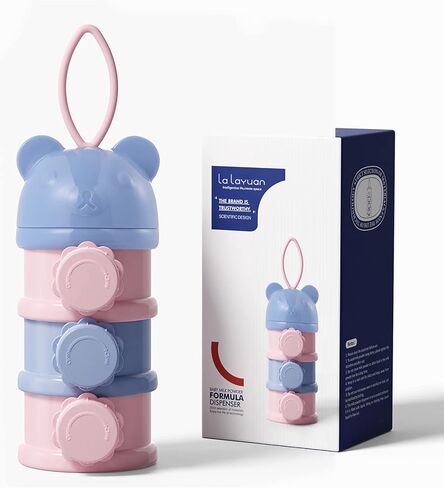 AMOCHY 3 Layers Stackable Formula Dispenser,Portable Formula Container with Carry Handle for Travel,Non Spill Stackable Snack Storage Container 13OZ in Kuwait