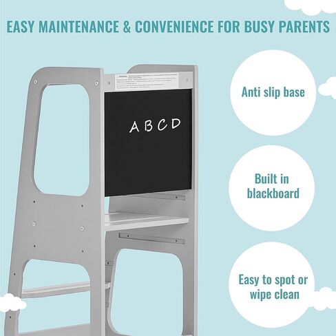 Explora Tower & Step Stool in Black, Anti-Slip Base, Multipurpose Kids Step Stool, 3 Platform Heights, Chalkable Black Board in Kuwait