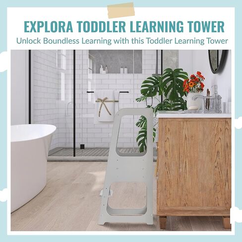 Explora Tower & Step Stool in Black, Anti-Slip Base, Multipurpose Kids Step Stool, 3 Platform Heights, Chalkable Black Board in Kuwait