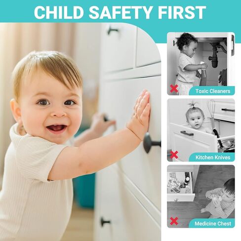 أقفال خزانة لسلامة الطفل - 12 قطعة من خزائن حماية الأطفال بمزالج أقفال للأطفال الرضع والأطفال الصغار، بدون لاصق حفر، قفل خزانة غير مرئي للأطفال، لمعظم الخزانات والأدراج والخزائن in Kuwait