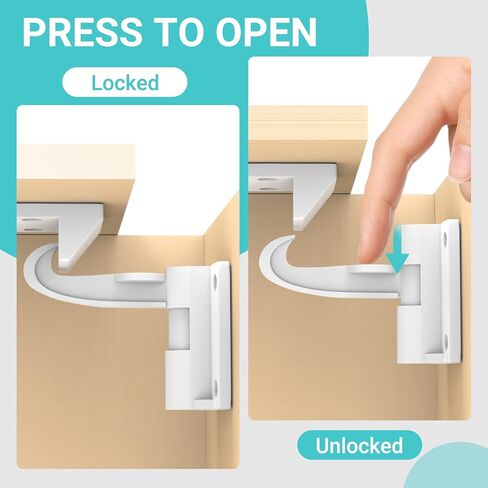 أقفال خزانة لسلامة الطفل - 12 قطعة من خزائن حماية الأطفال بمزالج أقفال للأطفال الرضع والأطفال الصغار، بدون لاصق حفر، قفل خزانة غير مرئي للأطفال، لمعظم الخزانات والأدراج والخزائن in Kuwait