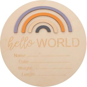 Toddmomy 1pcs Baby Announcement Sign for Newborn Boys and Girls,Wood Rainbow Birth Announcement Sign Card World Nursery Decor Sign & Photo Prop for Babies in Kuwait