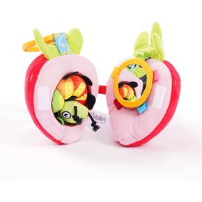 Jollybaby Newborn Plush Stuffed Fruit Rattle Toy for Stroller Car Seat Crib, Montessori Sensory Plush Apple Toy with Rattle and Mirro Toy for Baby 0-6-12 Months, Infant Baby Boy & Girl Shower Gift