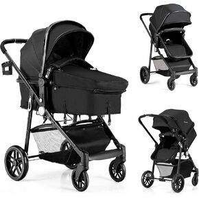 BABY JOY Baby Stroller, 2 in 1 Convertible Carriage Bassinet to Stroller, Pushchair with Foot Cover, Cup Holder, Large Storage Space, Wheels Suspension, 5-Point Harness (Pink) in Kuwait