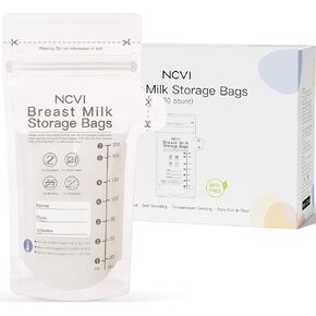 NCVI Breastmilk Storage Bags, 25 Count Milk Storage Bags for Breastfeeding, 7oz Breast Milk Storage Bags with Temp-Sensing, Doubled-Sealed, Hygienically, Self Standing, Easy Pour Spout, BPA Free in Kuwait