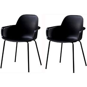 Dining Chair Set of 2 Kitchen Lounge Chair Modern Backrest Table Chair Plastic Seat Metal Frame Reception Chair (Color : Black) in Saudi Arabia