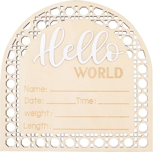 علامة Kingovalley Hello World لحديثي الولادة، لافتة إعلان خشبية لحديثي الولادة، علامة إعلان ميلاد للطفل الجديد in Kuwait