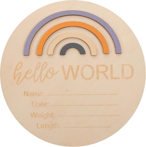 Toddmomy 1pcs Baby Announcement Sign for Newborn Boys and Girls,Wood Rainbow Birth Announcement Sign Card World Nursery Decor Sign & Photo Prop for Babies in Kuwait