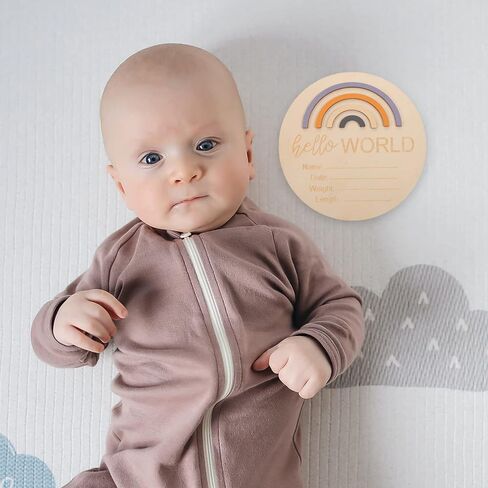 Toddmomy 1pcs Baby Announcement Sign for Newborn Boys and Girls,Wood Rainbow Birth Announcement Sign Card World Nursery Decor Sign & Photo Prop for Babies in Kuwait