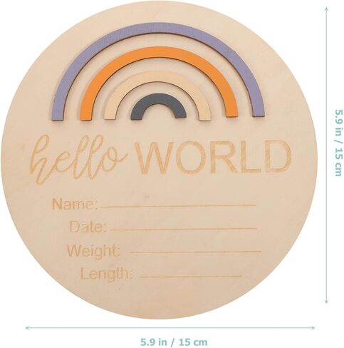Toddmomy 1pcs Baby Announcement Sign for Newborn Boys and Girls,Wood Rainbow Birth Announcement Sign Card World Nursery Decor Sign & Photo Prop for Babies in Kuwait