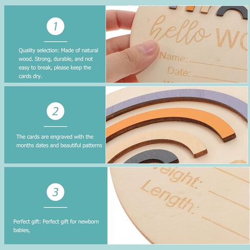 Toddmomy 1pcs Baby Announcement Sign for Newborn Boys and Girls,Wood Rainbow Birth Announcement Sign Card World Nursery Decor Sign & Photo Prop for Babies in Kuwait