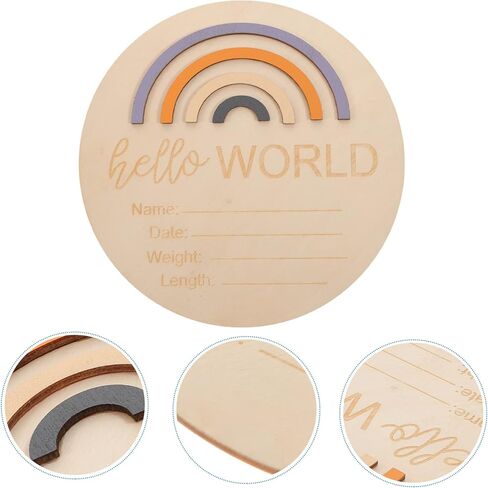 Toddmomy 1pcs Baby Announcement Sign for Newborn Boys and Girls,Wood Rainbow Birth Announcement Sign Card World Nursery Decor Sign & Photo Prop for Babies in Kuwait