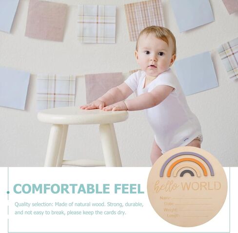 Toddmomy 1pcs Baby Announcement Sign for Newborn Boys and Girls,Wood Rainbow Birth Announcement Sign Card World Nursery Decor Sign & Photo Prop for Babies in Kuwait