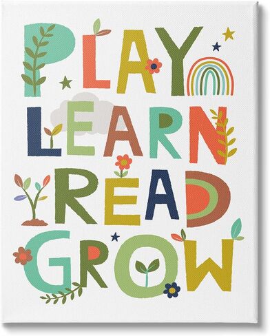 Stupell Industries Play Learn Read Grow Children's Typography Rainbow Flowers Canvas Wall Art, 16 x 20, Multi-Color in Saudi Arabia