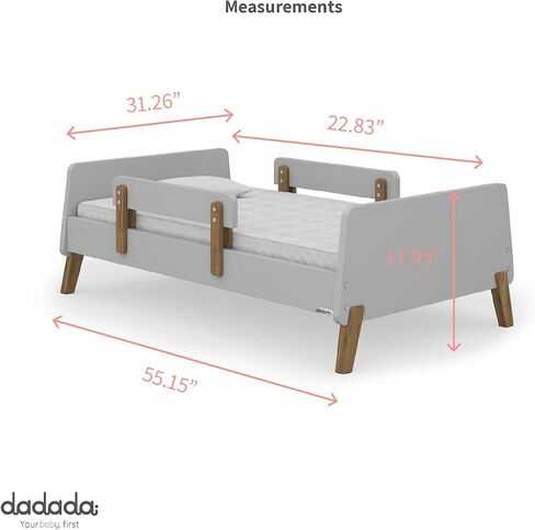 Muse Toddler Bed with Removable Rails – Toddler and Kids Bed Set Fits Standard Crib Mattress, Holds up to 50 Lbs. – Modern, Easy-to-Assemble, 55.15x 31.26x17.95 in, White + Natural in Saudi Arabia