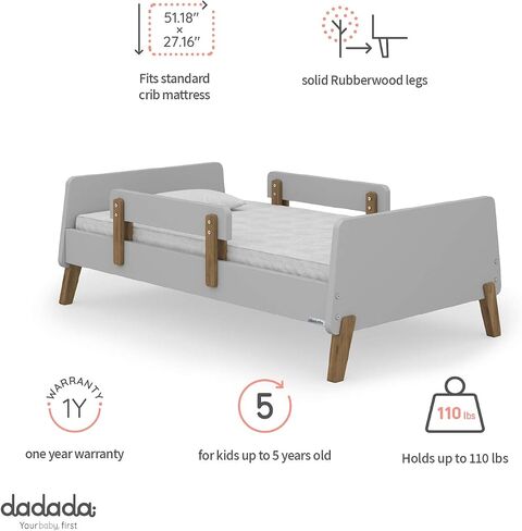 Muse Toddler Bed with Removable Rails – Toddler and Kids Bed Set Fits Standard Crib Mattress, Holds up to 50 Lbs. – Modern, Easy-to-Assemble, 55.15x 31.26x17.95 in, White + Natural in Saudi Arabia