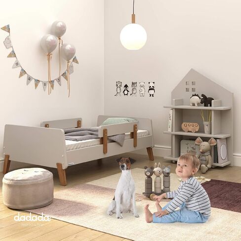 Muse Toddler Bed with Removable Rails – Toddler and Kids Bed Set Fits Standard Crib Mattress, Holds up to 50 Lbs. – Modern, Easy-to-Assemble, 55.15x 31.26x17.95 in, White + Natural in Saudi Arabia