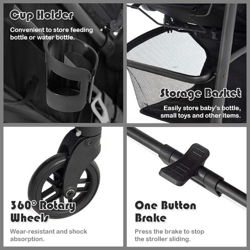 BABY JOY Baby Stroller, 2 in 1 Convertible Carriage Bassinet to Stroller, Pushchair with Foot Cover, Cup Holder, Large Storage Space, Wheels Suspension, 5-Point Harness (Pink) in Kuwait