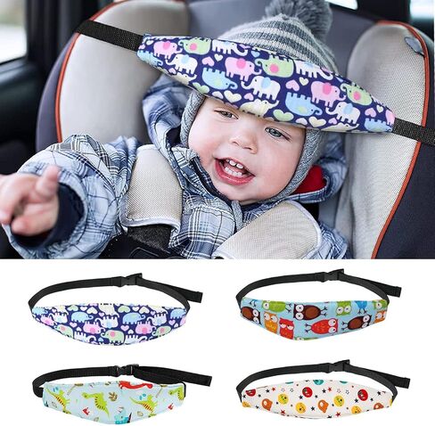 LXPKKIG 4 Pieces Baby Head Support for Car, Toddler Car Seat Head Band Strap Stroller Seat Sleeping Headrest Neck Relief Head Strap Headband for Kids Children Toddler (Bear, Elephant, Owl, Dinosaur) in Kuwait