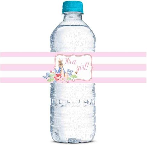 Little Rabbit It's a Girl Baby Shower Waterproof Water Bottle Sticker Wrappers 20 Wrap Around Labels Sized 1.75" x 8.5" by AmandaCreation in Saudi Arabia