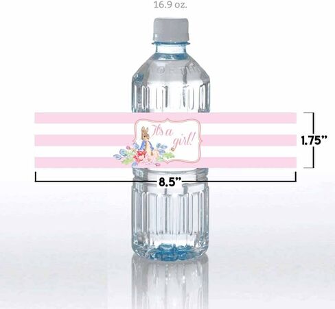 Little Rabbit It's a Girl Baby Shower Waterproof Water Bottle Sticker Wrappers 20 Wrap Around Labels Sized 1.75" x 8.5" by AmandaCreation in Saudi Arabia
