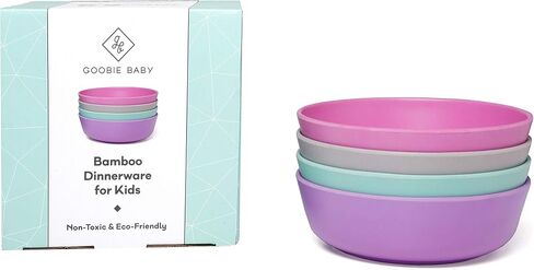 Bamboo Dinnerware Bowls for Kids, Set of 4 Eco Friendly Toddler Bowls :: Non Toxic & Kid Safe Dishes for Cereal & Soup :: Mix and Match :: Great Gift for Baby Shower & Birthday in Kuwait