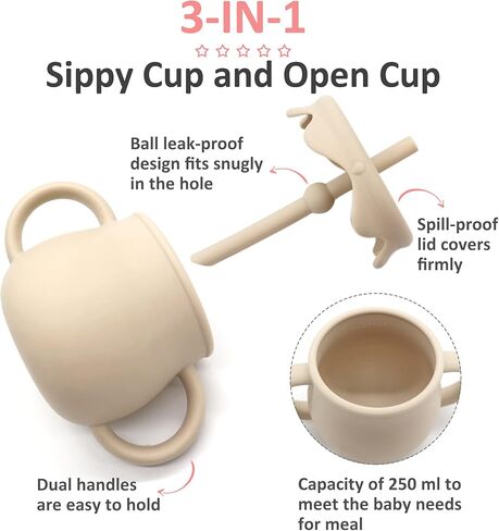 مجموعة تغذية الطفل طبق مقسم مع شفط، مريلة سيليكون، كوب سيبي لتدريب الأطفال الصغار مع شفاطة، ملعقة فطام LED للأطفال in Kuwait