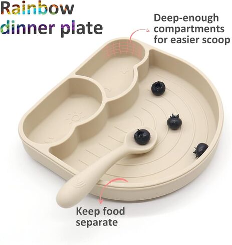 مجموعة تغذية الطفل طبق مقسم مع شفط، مريلة سيليكون، كوب سيبي لتدريب الأطفال الصغار مع شفاطة، ملعقة فطام LED للأطفال in Kuwait