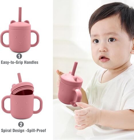 مجموعة تغذية الأطفال المصنوعة من السيليكون - وعاء شفط للأطفال الصغار، مريلة، كوب سيبي، ملاعق، شوك، مفارش ألعاب التسنين - مجموعة أطباق التغذية الذاتية للأطفال من عمر 6 أشهر فما فوق - مستلزمات فطام الأطفال - ألوان جزئية in Kuwait