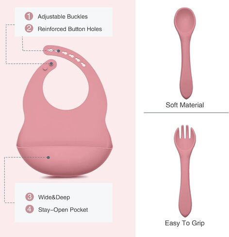مجموعة تغذية الأطفال المصنوعة من السيليكون - وعاء شفط للأطفال الصغار، مريلة، كوب سيبي، ملاعق، شوك، مفارش ألعاب التسنين - مجموعة أطباق التغذية الذاتية للأطفال من عمر 6 أشهر فما فوق - مستلزمات فطام الأطفال - ألوان جزئية in Kuwait