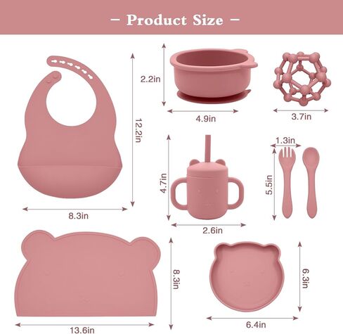 مجموعة تغذية الأطفال المصنوعة من السيليكون - وعاء شفط للأطفال الصغار، مريلة، كوب سيبي، ملاعق، شوك، مفارش ألعاب التسنين - مجموعة أطباق التغذية الذاتية للأطفال من عمر 6 أشهر فما فوق - مستلزمات فطام الأطفال - ألوان جزئية in Kuwait
