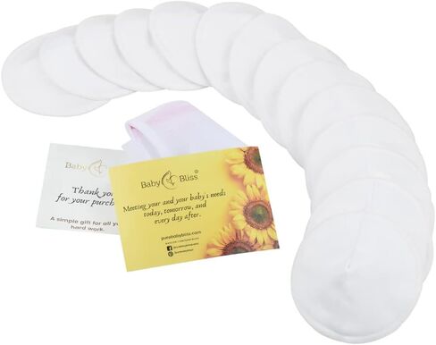 Organic Nursing Pads - 14 Washable Viscose Derived from Bamboo Breastfeeding Pads, Reusable Breast Pads for Breastfeeding, Nipple Pads with Wash Bag (3-Layers, Pastel Touch, 4.7") in Saudi Arabia