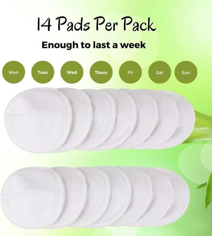 Organic Nursing Pads - 14 Washable Viscose Derived from Bamboo Breastfeeding Pads, Reusable Breast Pads for Breastfeeding, Nipple Pads with Wash Bag (3-Layers, Pastel Touch, 4.7") in Saudi Arabia