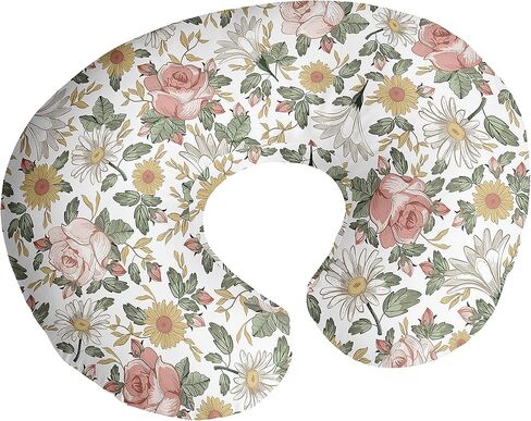Sweet Jojo Designs Vintage Floral Boho Nursing Pillow Cover Breastfeeding Pillowcase for Newborn Infant Bottle Breast Feeding Pillow NOT Included Blush Pink Yellow Green Bohemian Shabby Chic Farmhouse in Kuwait