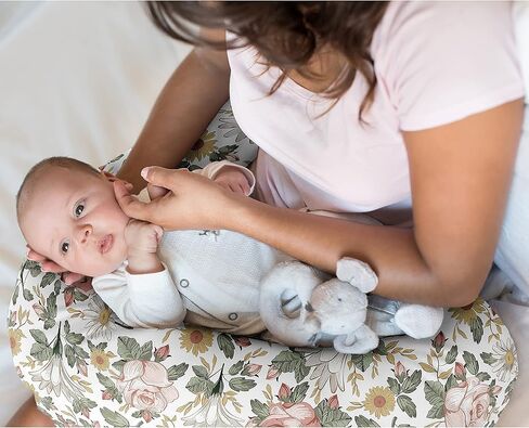 Sweet Jojo Designs Vintage Floral Boho Nursing Pillow Cover Breastfeeding Pillowcase for Newborn Infant Bottle Breast Feeding Pillow NOT Included Blush Pink Yellow Green Bohemian Shabby Chic Farmhouse in Kuwait