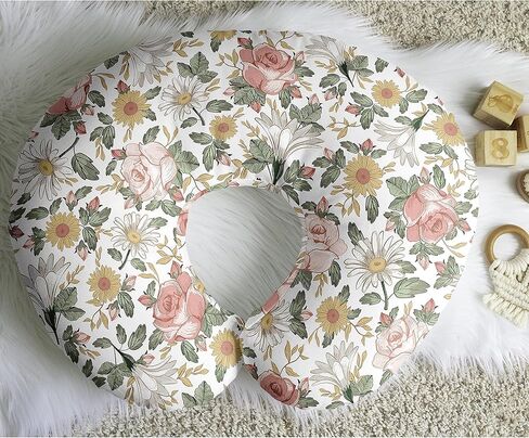 Sweet Jojo Designs Vintage Floral Boho Nursing Pillow Cover Breastfeeding Pillowcase for Newborn Infant Bottle Breast Feeding Pillow NOT Included Blush Pink Yellow Green Bohemian Shabby Chic Farmhouse in Kuwait