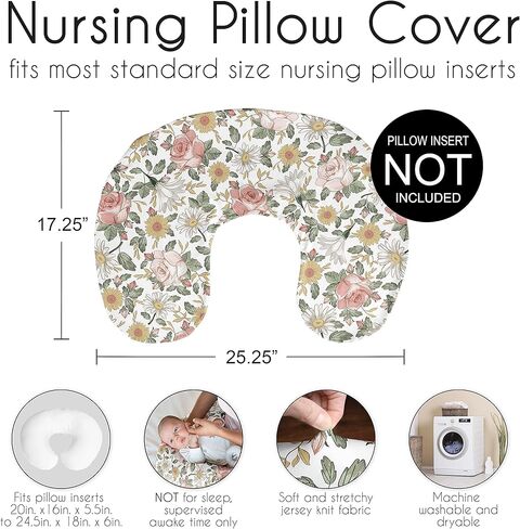 Sweet Jojo Designs Vintage Floral Boho Nursing Pillow Cover Breastfeeding Pillowcase for Newborn Infant Bottle Breast Feeding Pillow NOT Included Blush Pink Yellow Green Bohemian Shabby Chic Farmhouse in Kuwait