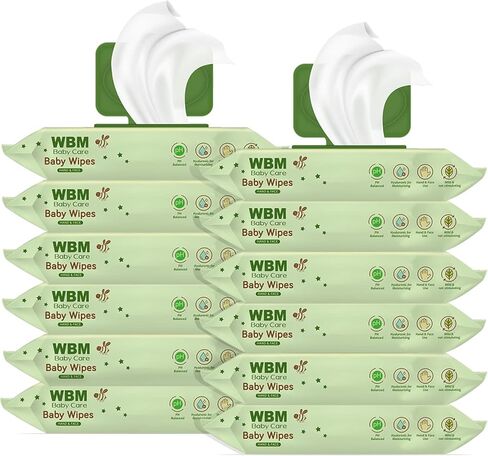 مناديل مبللة للأطفال غير معطرة من WBM Care - 12 عبوة قابلة للطي، (إجمالي 576 قطعة)، 12 قطعة in Kuwait