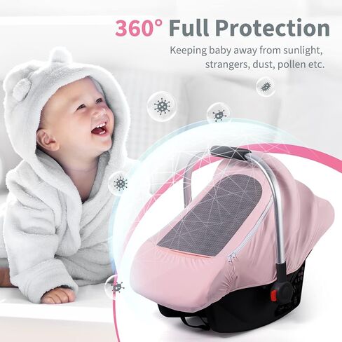 Car Seat Covers for Babies, Original Infant Car Seat Cover for Boys Girls, Kick-Proof Carseat Canopy with Adjustable Breathable Mesh Peep Window & Pocket, Universal Carrier Cover Newborn Shower Gift in Kuwait