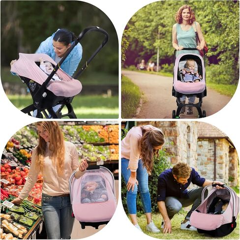 Car Seat Covers for Babies, Original Infant Car Seat Cover for Boys Girls, Kick-Proof Carseat Canopy with Adjustable Breathable Mesh Peep Window & Pocket, Universal Carrier Cover Newborn Shower Gift in Kuwait