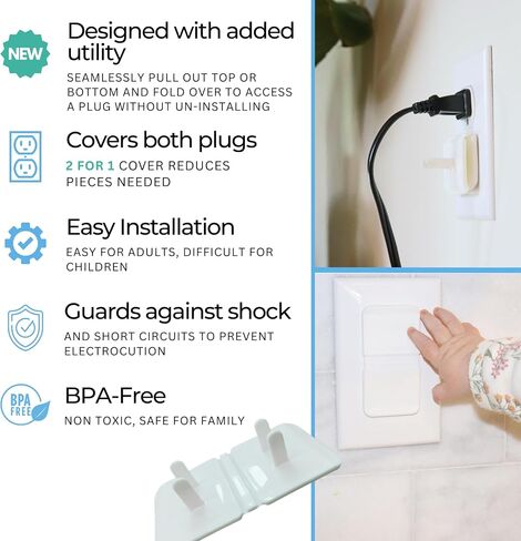 White Double Outlet Covers Baby Proofing (10 Pack, 20 Sockets) | Baby Proof Plug Covers for Electrical Outlets | Safe & Secure Baby Safety Products | Childproof Socket Covers Protect Toddlers & Babies in Saudi Arabia
