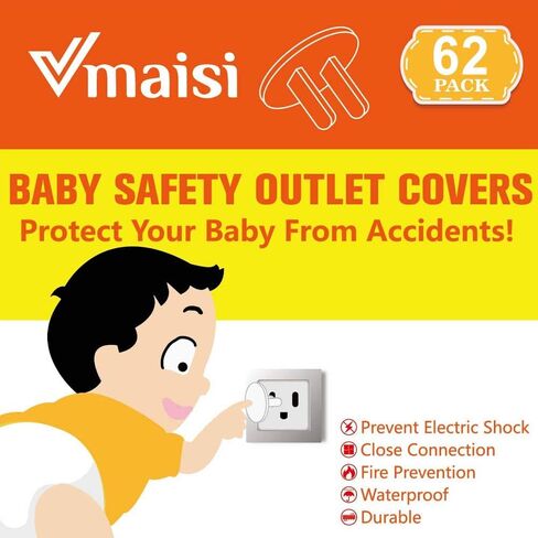 62 Pieces Outlet Covers ChildProof Plug Protector - Vmaisi Baby Proofing Electrical Safety Outlet Plugs in Kuwait