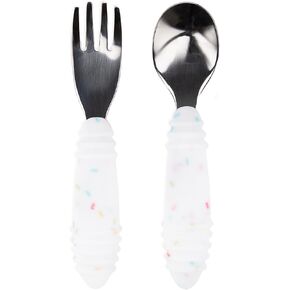 Bumkins Toddler Utensils, Kids Fork and Spoon Set, Silicone and Stainless-Steel Silverware, Angled Forks/Sporks for Self-Feeding, Childrens Training Flatware Cutlery in Saudi Arabia