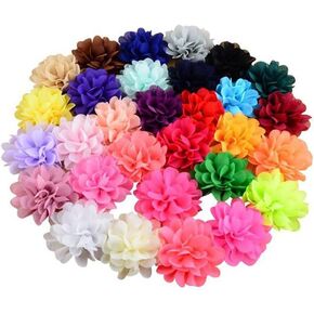 Fodattm 30PCS Women 30 Solid Colours 4" Chiffon Fabric Flowers DIY Flower Headbands Decorative Wedding Flowers in Kuwait