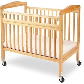 LA Baby Compact Non-Folding Wooden Window Crib with Safety Gate, Natural in Saudi Arabia