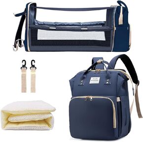 حقيبة ظهر للحفاضات من ساليفا مع محطة تغيير، حقائب حفاضات أطفال قابلة للطي بسعة كبيرة ومنفذ شحن USB مقاوم للماء، حقيبة مومياء للأطفال الأولاد والبنات، أزرق in Kuwait