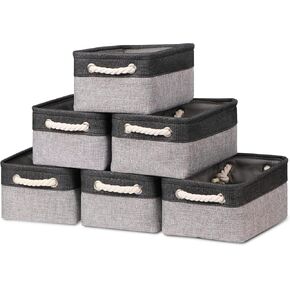 Bidtakay Storage Baskets [6 Pack] Small Fabric Canvas Collapsible Storage Bins 11.8 X 7.8 X 5 Inches Organizer Baskets with Handles Decorative Square Baskets for Cabinet Shelves Closet(Black&Grey)