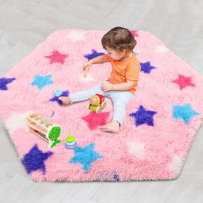 ST. BRIDGE Soft Fluffy Hexagon Rugs for Princess Tent Kids Play Castle, Cute Pink Washable Rug for Baby Nursery Kids Room Decor, Non-Slip Shag Carpet for Girls Bedroom Playroom,Diameter 4.6 ft in Saudi Arabia