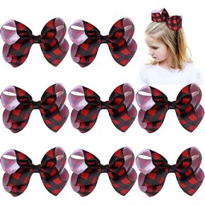 AILEAM Big Hair Bows for Girls 8PCS 4"Girls Toddler Christmas Bows Clips Grosgrain Ribbon Alligator Clips Kids Hair Accessories